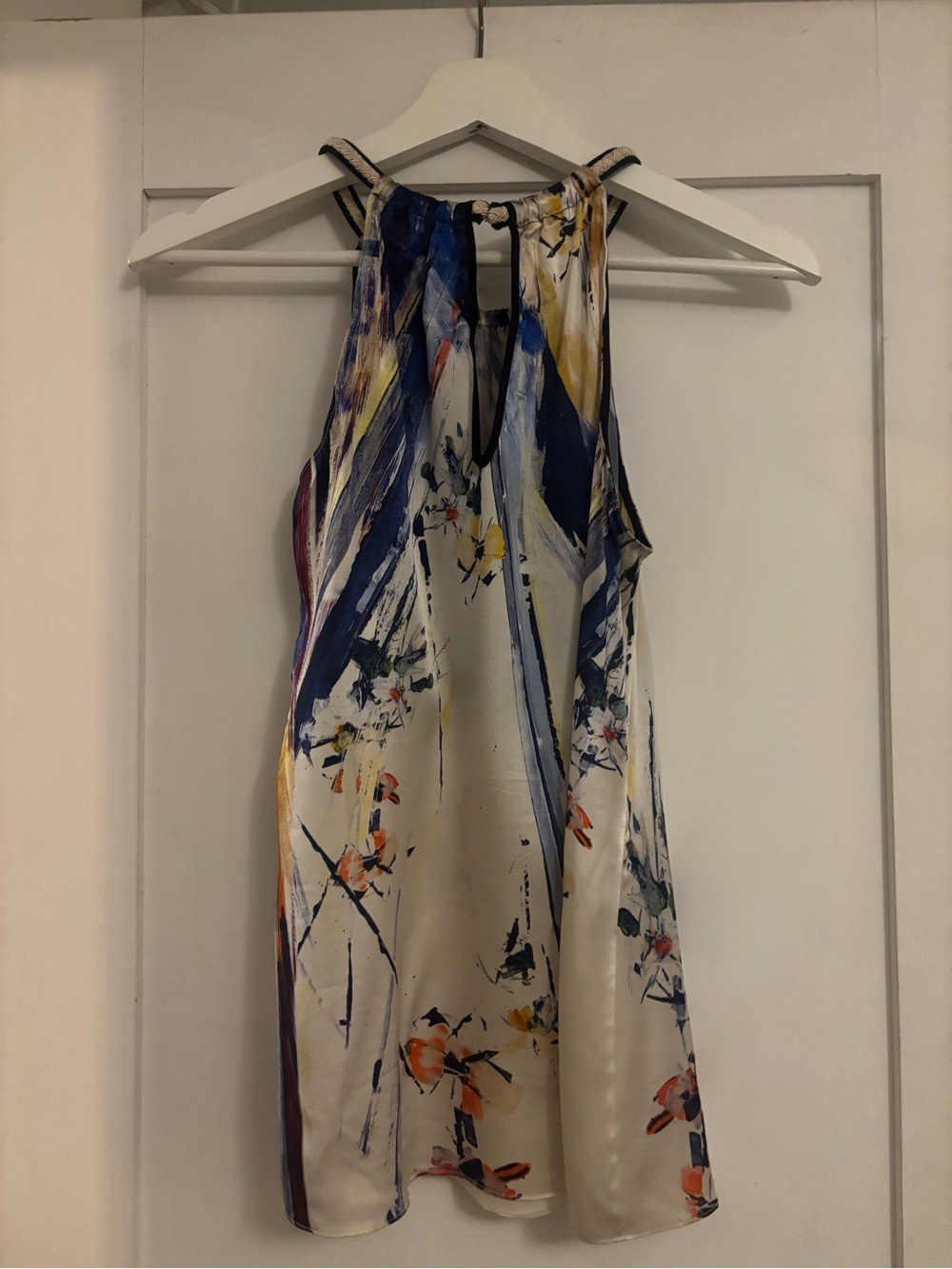 Elie Tahari | Abstract Watercolor Print Halter Blouse - Picture 2 of 6